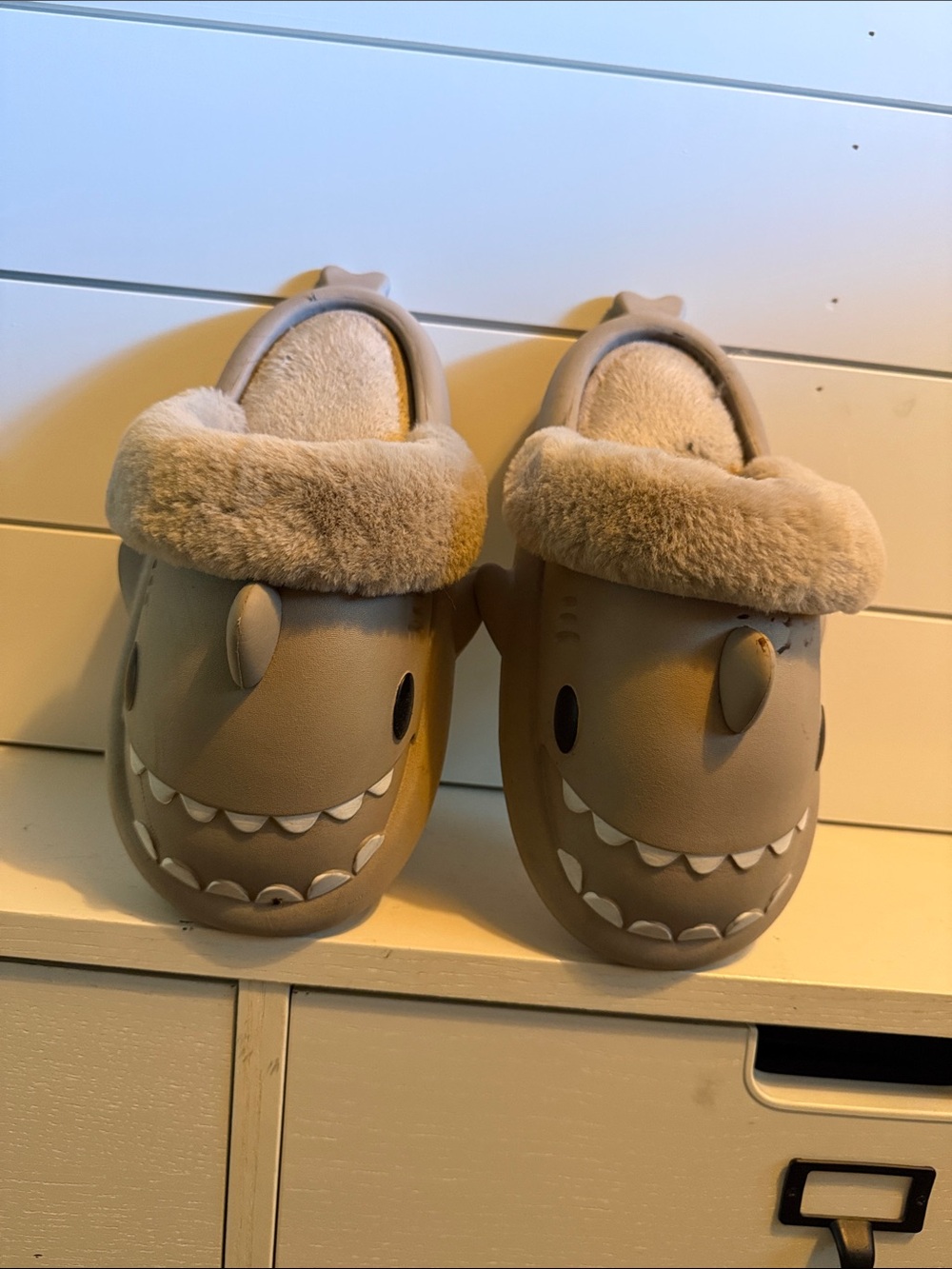 Kids Gray Shark Clog One-Piece Slippers